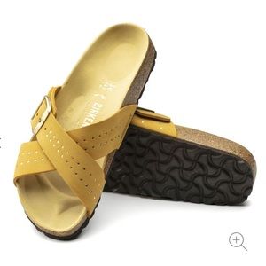 Birkenstock Siena Criss Cross Nubuck Leather Rivet Studded Detail Sandals Ochre